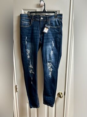 Arket Mens Skinny Distressed Jeans in Dark Blue 32x32